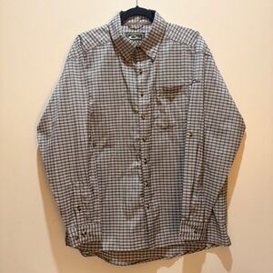 Drake Clothing Company Mens Medium Brown Plaid Performance Fishing‎ Shirt Vented